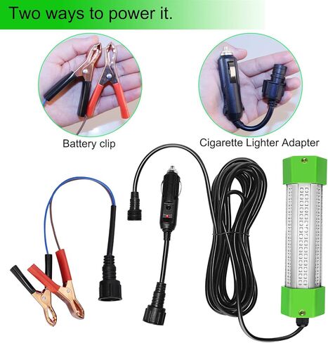 انكي طُعم سمك كرابي 12 فولت 100 واط 6000 لومن IP68 مصباح LED لجذب الاسماك الغاطسة ضوء الصيد تحت الماء الليلي مع سلك طاقة طويل للغاية 24.6 قدم in Kuwait