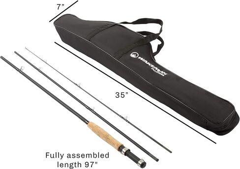 3-Piece Fly Fishing Rod and Reel Combo Starter Kit - 97-Inch Collapsible Fiberglass and Cork Fishing Pole with Case and Accessories by Wakeman (Black) in Saudi Arabia