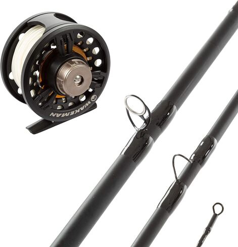 3-Piece Fly Fishing Rod and Reel Combo Starter Kit - 97-Inch Collapsible Fiberglass and Cork Fishing Pole with Case and Accessories by Wakeman (Black) in Saudi Arabia