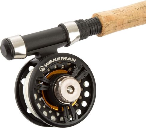 3-Piece Fly Fishing Rod and Reel Combo Starter Kit - 97-Inch Collapsible Fiberglass and Cork Fishing Pole with Case and Accessories by Wakeman (Black) in Saudi Arabia