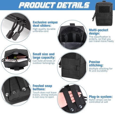 Cunno 8 Pcs Molle Pouches Tactical Molle Pouch Vest Pouch Cell Phone Belt Pouch Waterproof Waist Bag Pack Utility EDC Pouch Bag Compact Accessories Gadget Pocket Organizer in Saudi Arabia