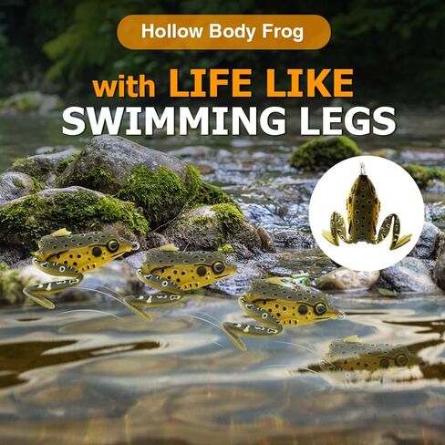 Reaction Tackle Swimming Legs Frogs for Bass Fishing - Hollow Body Weedless Topwater Frog Lure 2.25" - Realistic Soft Bait for Bass, Pike and Freshwater Fish (2-Pack) in Kuwait