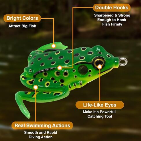 Reaction Tackle Swimming Legs Frogs for Bass Fishing - Hollow Body Weedless Topwater Frog Lure 2.25" - Realistic Soft Bait for Bass, Pike and Freshwater Fish (2-Pack) in Kuwait