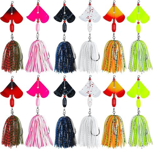 Spinnerbait Fishing Lures Kit - 6/12pcs Bass Fishing Buzzbait Lures Spinner Baits for Bass Trout Pike Salmon Multicolor Swimbait Buzz Bait Metal Spinner baits Swim Jigs Freshwater Saltwater in Kuwait