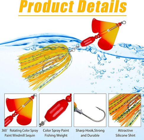 Spinnerbait Fishing Lures Kit - 6/12pcs Bass Fishing Buzzbait Lures Spinner Baits for Bass Trout Pike Salmon Multicolor Swimbait Buzz Bait Metal Spinner baits Swim Jigs Freshwater Saltwater in Kuwait