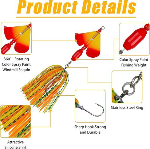 Spinnerbait Fishing Lures Kit - 6/12pcs Bass Fishing Buzzbait Lures Spinner Baits for Bass Trout Pike Salmon Multicolor Swimbait Buzz Bait Metal Spinner baits Swim Jigs Freshwater Saltwater in Kuwait