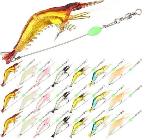 28 Pcs Saltwater Fishing Lures Set, 7 Colors Glow Artificial Shrimp Bait Shrimp Lure with Hook Bead Fishing Tackles for Trout Bass Flounder Redfish Freshwater Saltwater Catfish Salmon in Saudi Arabia
