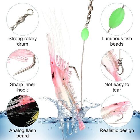 28 Pcs Saltwater Fishing Lures Set, 7 Colors Glow Artificial Shrimp Bait Shrimp Lure with Hook Bead Fishing Tackles for Trout Bass Flounder Redfish Freshwater Saltwater Catfish Salmon in Saudi Arabia