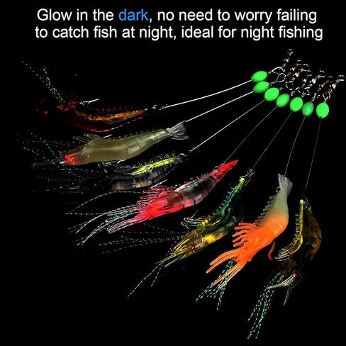28 Pcs Saltwater Fishing Lures Set, 7 Colors Glow Artificial Shrimp Bait Shrimp Lure with Hook Bead Fishing Tackles for Trout Bass Flounder Redfish Freshwater Saltwater Catfish Salmon in Saudi Arabia
