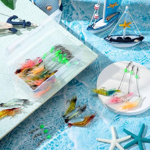 28 Pcs Saltwater Fishing Lures Set, 7 Colors Glow Artificial Shrimp Bait Shrimp Lure with Hook Bead Fishing Tackles for Trout Bass Flounder Redfish Freshwater Saltwater Catfish Salmon in Saudi Arabia