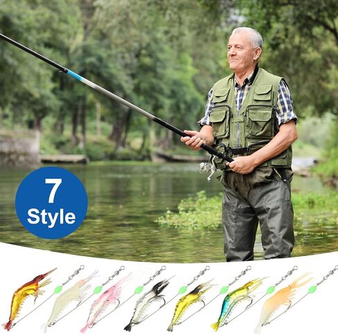 28 Pcs Saltwater Fishing Lures Set, 7 Colors Glow Artificial Shrimp Bait Shrimp Lure with Hook Bead Fishing Tackles for Trout Bass Flounder Redfish Freshwater Saltwater Catfish Salmon in Saudi Arabia