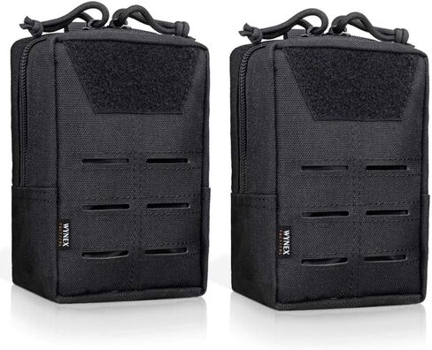 WYNEX Tactical Molle Pouches of Laser-Cut Design, 2 Pack Utility EDC Pouch Compact Gadget Gear Bag Small Military Pocket Organizers Modular Tools Attachment US Flag Patch Included in Saudi Arabia