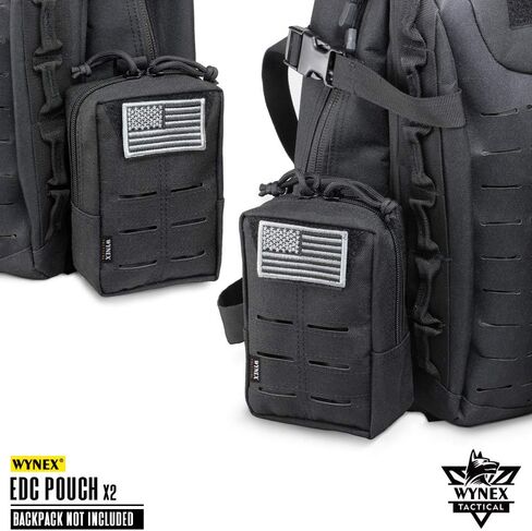 WYNEX Tactical Molle Pouches of Laser-Cut Design, 2 Pack Utility EDC Pouch Compact Gadget Gear Bag Small Military Pocket Organizers Modular Tools Attachment US Flag Patch Included in Saudi Arabia