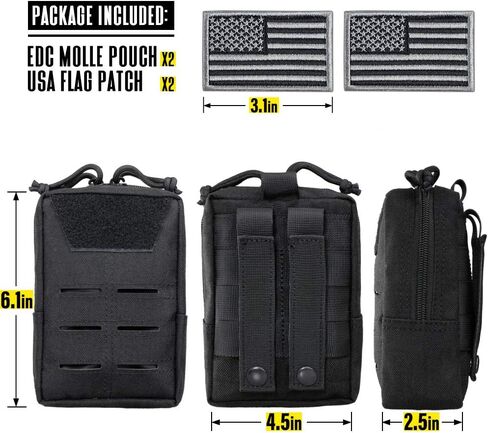 WYNEX Tactical Molle Pouches of Laser-Cut Design, 2 Pack Utility EDC Pouch Compact Gadget Gear Bag Small Military Pocket Organizers Modular Tools Attachment US Flag Patch Included in Saudi Arabia