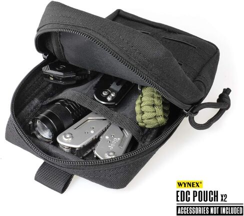 WYNEX Tactical Molle Pouches of Laser-Cut Design, 2 Pack Utility EDC Pouch Compact Gadget Gear Bag Small Military Pocket Organizers Modular Tools Attachment US Flag Patch Included in Saudi Arabia