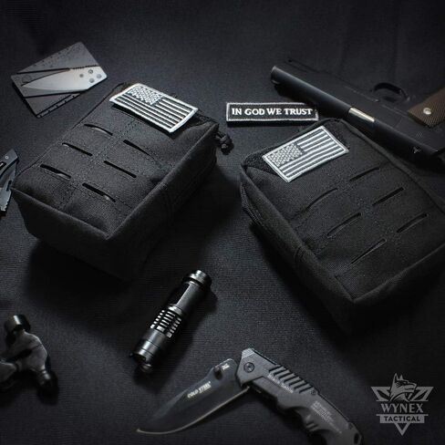 WYNEX Tactical Molle Pouches of Laser-Cut Design, 2 Pack Utility EDC Pouch Compact Gadget Gear Bag Small Military Pocket Organizers Modular Tools Attachment US Flag Patch Included in Saudi Arabia
