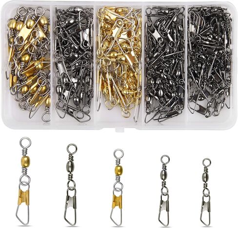SILANON Fishing Barrel Swivel with Safety Snap,160pcs High Strength Fishing Snap Swivels Stainless Steel Line Connector Saltwater Fishing Tackle Accessories in Saudi Arabia
