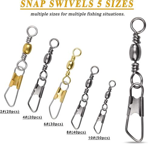 SILANON Fishing Barrel Swivel with Safety Snap,160pcs High Strength Fishing Snap Swivels Stainless Steel Line Connector Saltwater Fishing Tackle Accessories in Saudi Arabia