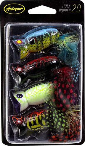 Arbogast Hula Popper 2.0 Topwater Fishing Lure with Feathered Treble Hook and Crackle Pattern Body in Kuwait