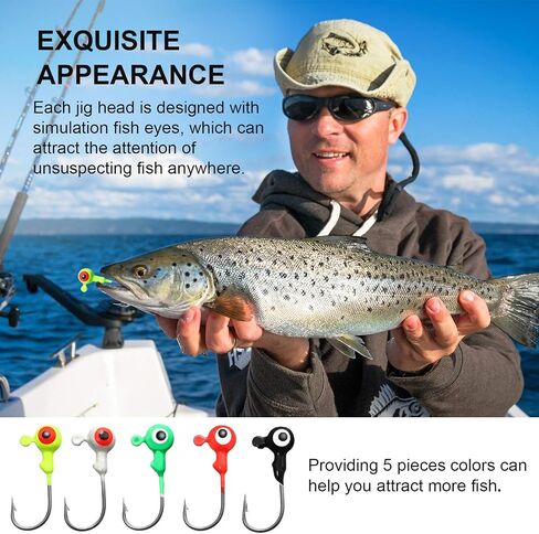 60 Pieces Jig Heads for Fishing Crappie Jig Heads Lures Double Eye Ball Heads Durable Fishing Hooks for Bass Trout Suitable for Freshwater and Saltwater in Saudi Arabia