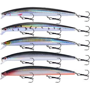 LINGYUE Fishing Lures Minnow VIB Popper Hard Bait Lures with Treble Hook Lifelike 3D Fishing Eyes Swimbait Crankbait Deep/Shallow Divers Fish Tackle Kits