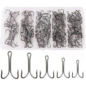 Classic Double Fishing Hooks Kit 30/140pcs Frog Hooks Fly Tying Fishing Hooks Sharp Open Shank 3X Strong High Carbon Steel Barbed Black Small Size for Saltwater and Freshwater in Saudi Arabia