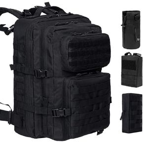 Black Tactical Backpack for Men, Military Backpack, Molle Backpack, 42L, Waterproof, Large Army 3 Day Assault Pack (Black-4pack)