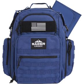 Sager Creek Dad Diaper Bag Backpack with Changing Pad. Waterproof Military Diaper Backpack for Men w/Insulated Compartment (Blue)