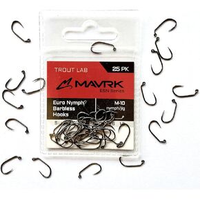 Mavrk Fly Fishing Euro Nymph Competition Barbless Hooks 25 Pack for Fly Tying Black Nickel Coating Strong Durable chemically sharpened Jig Curve Nymph and Streamer Style