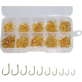 500 قطعة من خطافات الصيد الصغيرة باللون الأسود عالية الكربون لصيد السمك 10 أحجام مع علبة بلاستيكية in Kuwait