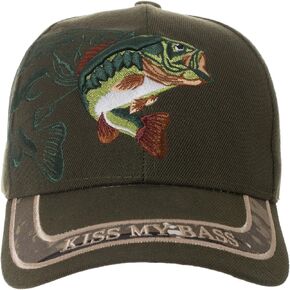 Kiss My Bass Baseball Cap - Funny Fishing Fisherman Gift - Embroidered Hat