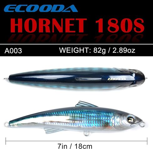 Ecooda Hornet صيد الأسماك في المياه المالحة 2.9oz 7in Topwater Popper الطعم الصلب العائم قلم رصاص إغراء للكنعد/التونة/الماكريل/مارلين/ماهي ماهي في الخارج التصيد على الشاطئ Crankbait العائمة in Kuwait