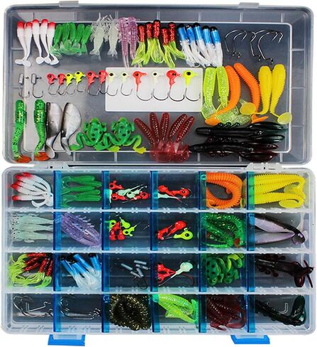 Pure Vie Fishing Topwater Lures Kits Mixed Universal Artificial Soft Baits Tackle Including Crankbaits, Spinnerbaits, Plastic Worms, Frogs, Hooks, Tackle Box - Freshwater Saltwater Fishing Equipment in Kuwait