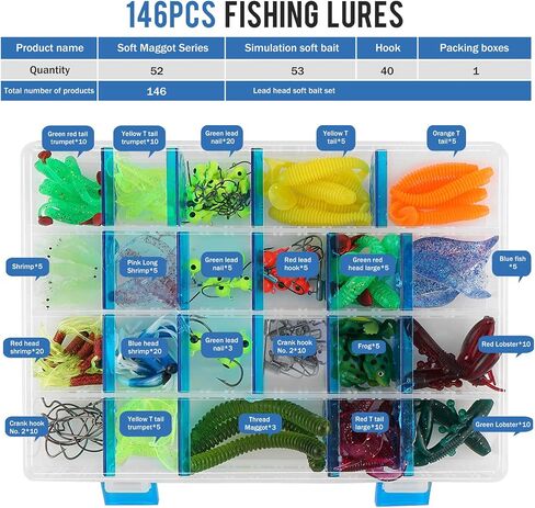Pure Vie Fishing Topwater Lures Kits Mixed Universal Artificial Soft Baits Tackle Including Crankbaits, Spinnerbaits, Plastic Worms, Frogs, Hooks, Tackle Box - Freshwater Saltwater Fishing Equipment in Kuwait