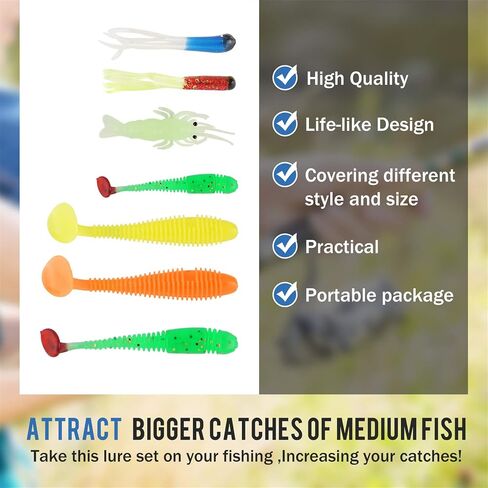 Pure Vie Fishing Topwater Lures Kits Mixed Universal Artificial Soft Baits Tackle Including Crankbaits, Spinnerbaits, Plastic Worms, Frogs, Hooks, Tackle Box - Freshwater Saltwater Fishing Equipment in Kuwait