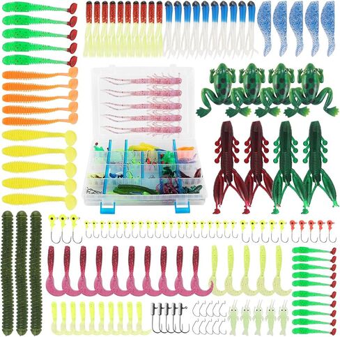 Pure Vie Fishing Topwater Lures Kits Mixed Universal Artificial Soft Baits Tackle Including Crankbaits, Spinnerbaits, Plastic Worms, Frogs, Hooks, Tackle Box - Freshwater Saltwater Fishing Equipment in Kuwait