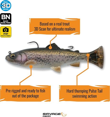Savage Gear Pulse Tail Trout RTF Fishing Bait, 1 3/4 oz, Ghost Trout, Realistic Contours, Colors & Movement, Durable Construction, Dual Heavy-Duty Fishing Hook Rigging, Scent Infused in Saudi Arabia