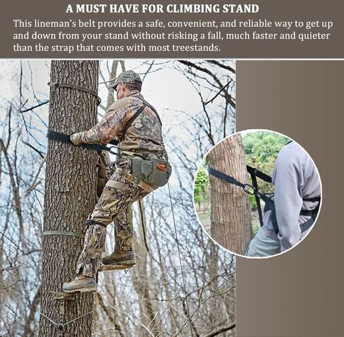 حزام هنتوري لاينمانز للصيد، حزام تسلق الأشجار، طول قابل للتعديل سريع وسهل، حبل لينمان لإعداد عصي التسلق، حامل شجرة معلق، حزام تسلق الأشجار in Kuwait
