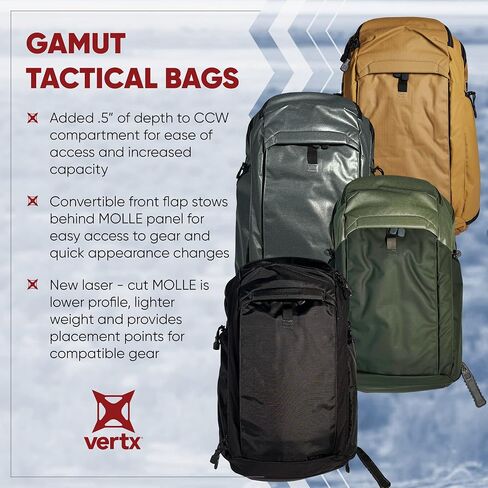 Vertx Gamut EDC Tactical Backpack 25L CCW Bag Tactical Gear, for Men and Women, Dark Earth in Kuwait