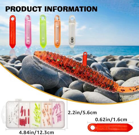 DEILAI 50 قطعة خشخيشات الصيد دودة تهزهز يطير الصيد إغراء إدراج أنبوب البلاستيك هزة الكرة المعدنية جذب يطير التعادل ربط in Kuwait