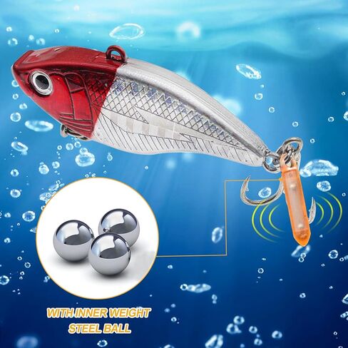 DEILAI 50 قطعة خشخيشات الصيد دودة تهزهز يطير الصيد إغراء إدراج أنبوب البلاستيك هزة الكرة المعدنية جذب يطير التعادل ربط in Kuwait