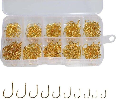 500 قطعة من خطافات الصيد الصغيرة باللون الأسود عالية الكربون لصيد السمك 10 أحجام مع علبة بلاستيكية in Kuwait