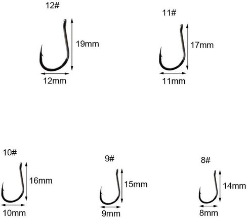 500 قطعة من خطافات الصيد الصغيرة باللون الأسود عالية الكربون لصيد السمك 10 أحجام مع علبة بلاستيكية in Kuwait