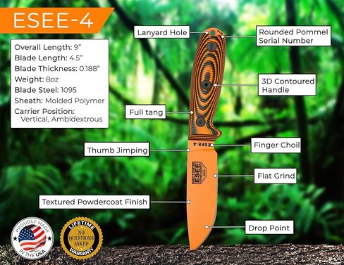 ESEE-4 1095 فولاذ كربوني، غمد أسود (شفرة OD خضراء، مقبض Micarta ثلاثي الأبعاد من القماش الطبيعي) in Kuwait