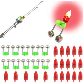 JZTang Fishing Bells with Lights 20 Pcs LED Night Fishing Lights 10 Pcs Fishing Rod Bait Alarm Bell