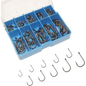 Hyshina Fishing Hooks 100 Pcs High Carbon Steel 10 Sizes Strong Sharp Barbed Circle Fish Hook for Saltwater Freshwater in Kuwait