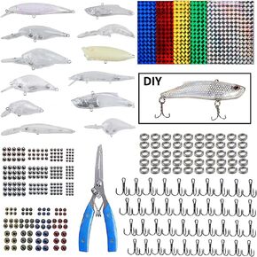 Unpainted Fishing Lures DIY Minnow Kit - 280/363pcs Blank Hard Crankbait Set Pliers Scissors,Treble Hooks,Split Rings,Stickers,3D Eyes for Making Lures DIY Fishing Tackle Kit in Saudi Arabia