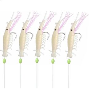 Ocean CAT 10Packs 5 Hook/Set Bait Rigs Saltwater, Saltwater Fishing Bait Rigs, Glow Shrimp String Hook Fishing Lure Saltwater Glow Fishing Beads High Carbon Hooks for Freshwater