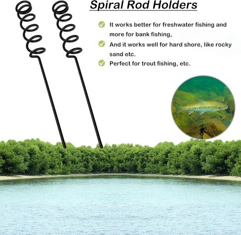 Spiral Rod Holder Fishing Rod Stand Pole Holder Insert Ground Metal Stand Support (2PCS) in Kuwait
