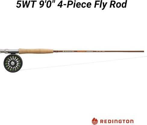 Redington Original Fly Fishing Rod and Reel Combo Kit – 9’ 4-Piece Medium Action Rod, Crosswater Reel, Rio Fly Line, Leader, and Travel Case – Freshwater & All Water Options in Kuwait